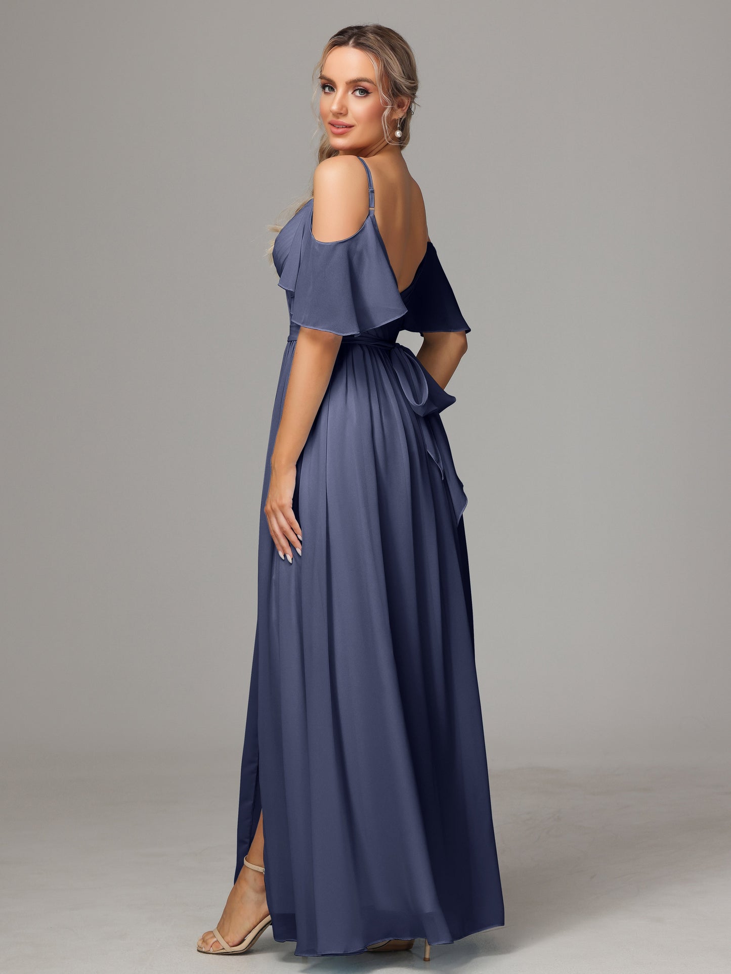 Off The Shoulder A Line Chiffon Bridesmaid Dress With Slit