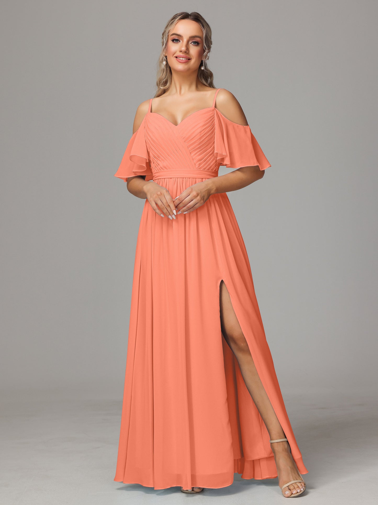 Off The Shoulder A Line Chiffon Bridesmaid Dress With Slit