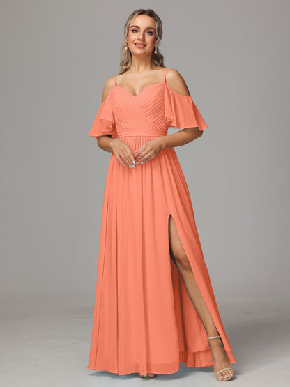 Off The Shoulder A Line Chiffon Bridesmaid Dress With Slit