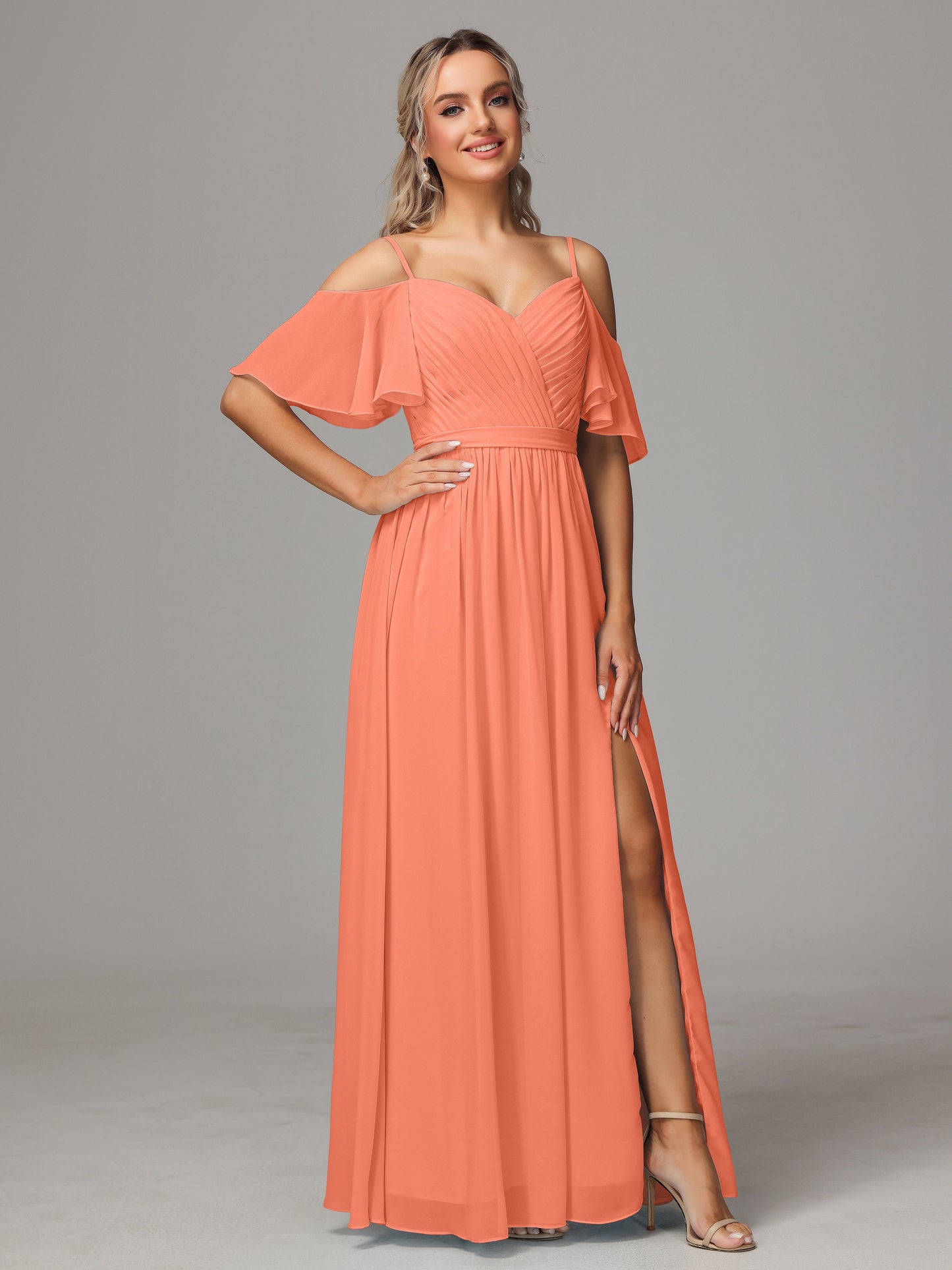 Off The Shoulder A Line Chiffon Bridesmaid Dress With Slit