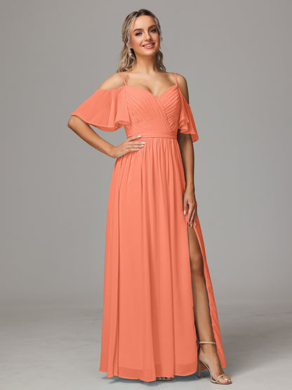 Off The Shoulder A Line Chiffon Bridesmaid Dress With Slit