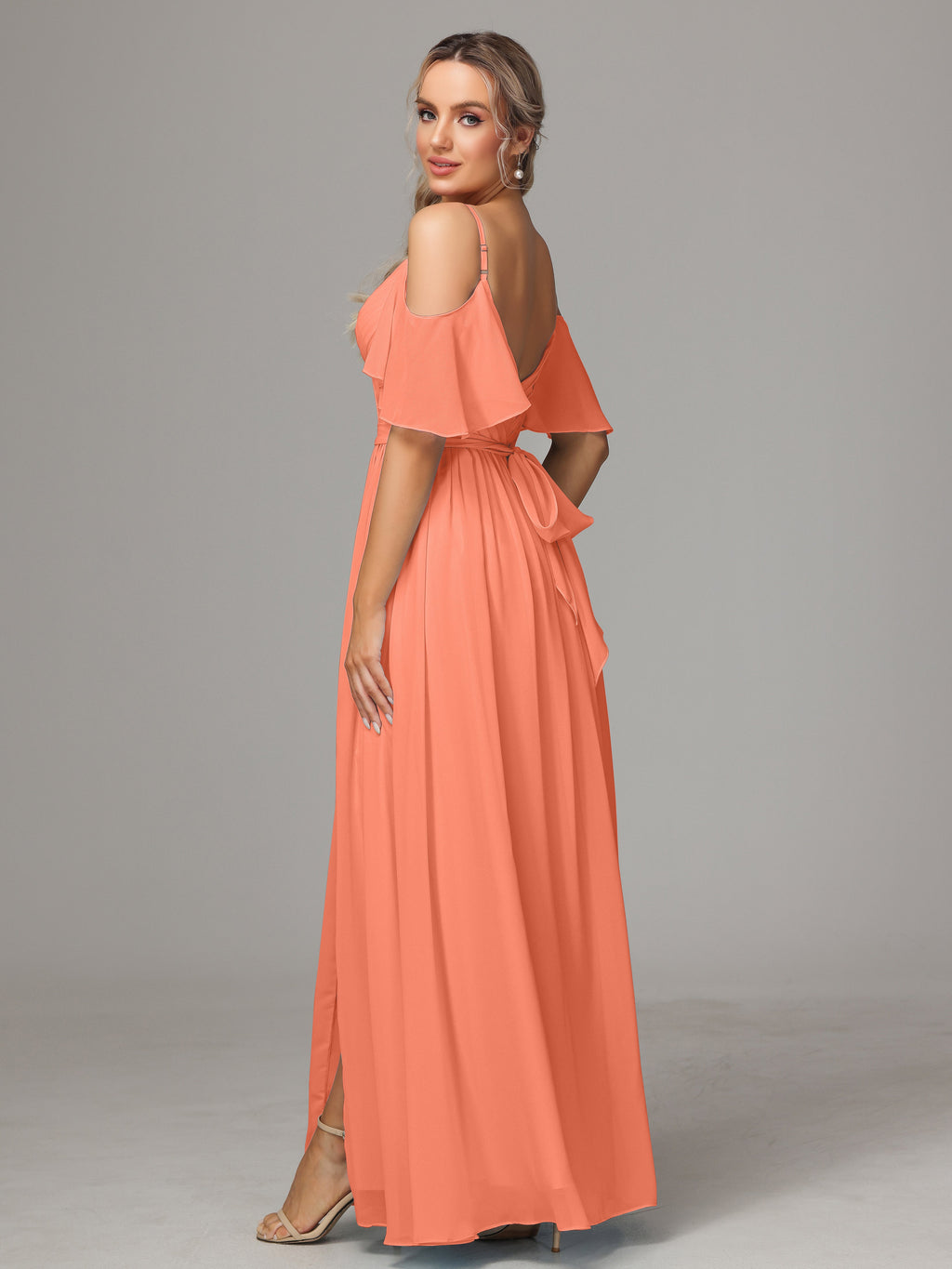 Off The Shoulder A Line Chiffon Bridesmaid Dress With Slit