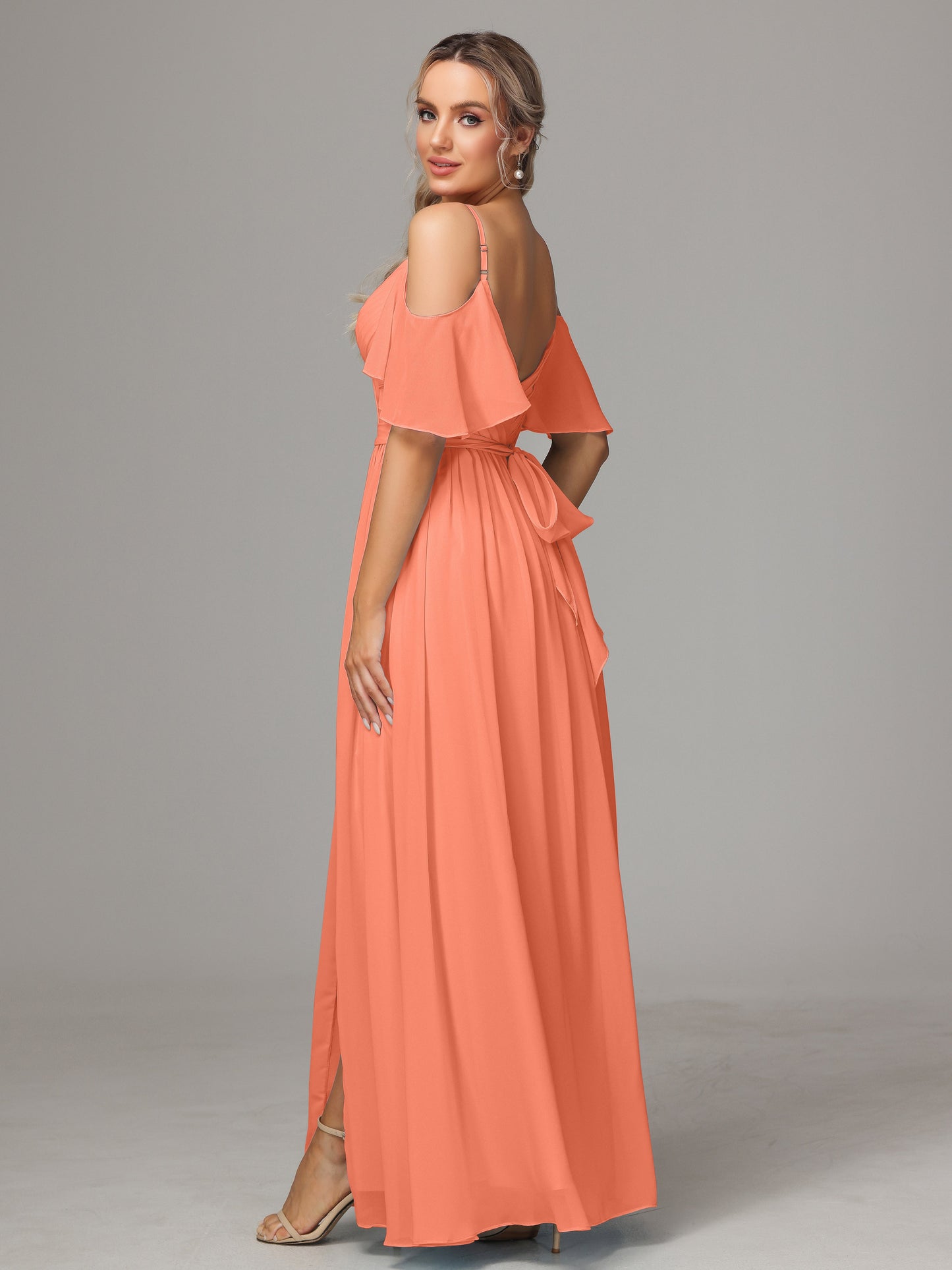 Off The Shoulder A Line Chiffon Bridesmaid Dress With Slit