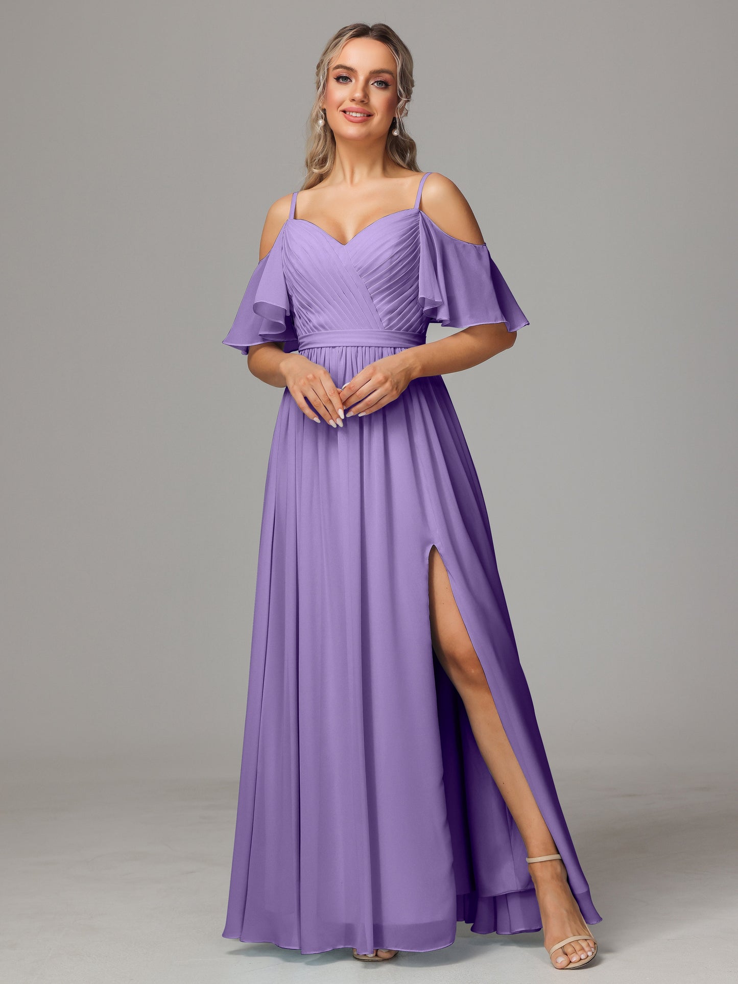 Off The Shoulder A Line Chiffon Bridesmaid Dress With Slit