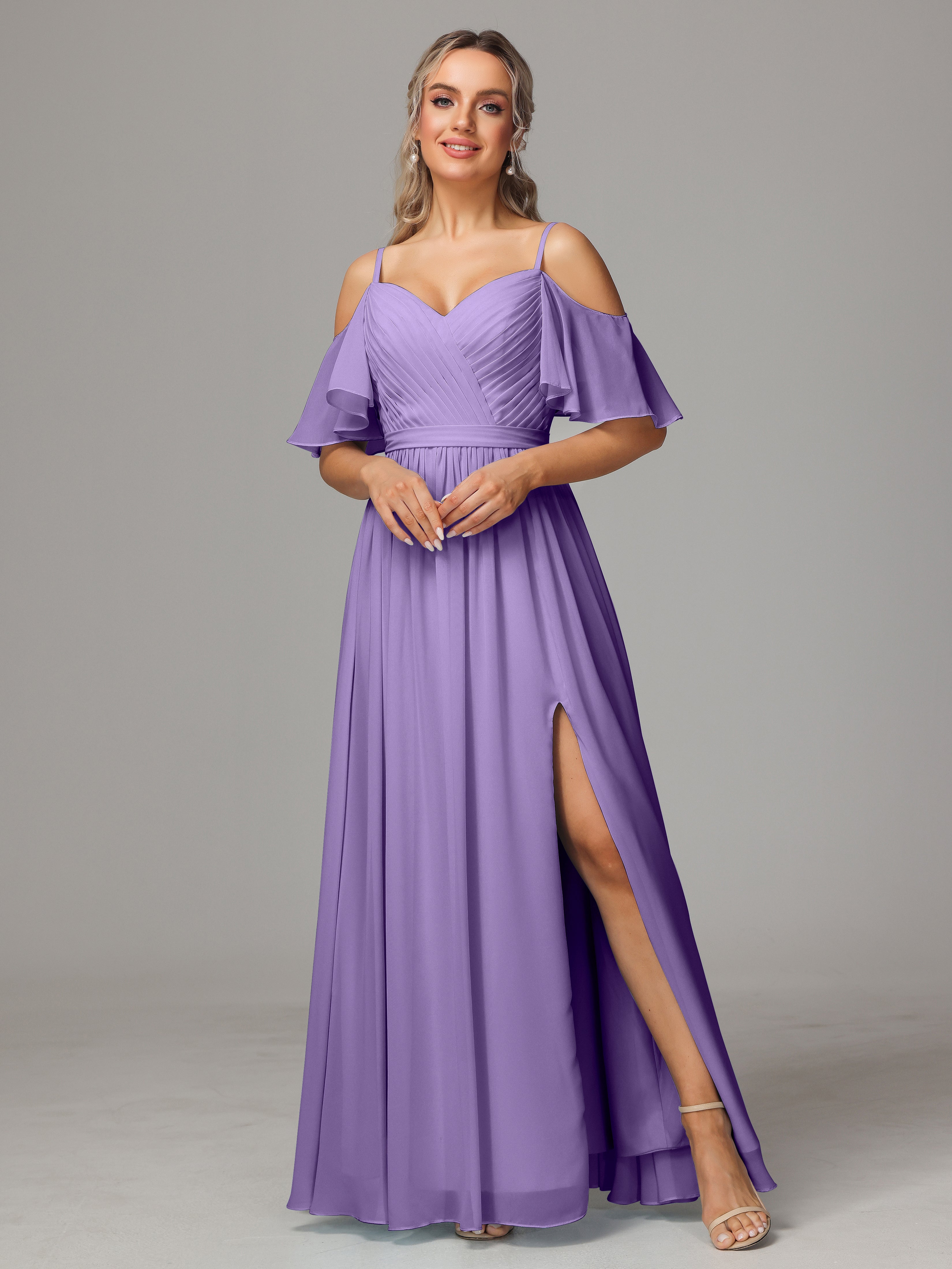 Off The Shoulder A Line Chiffon Bridesmaid Dress With Slit