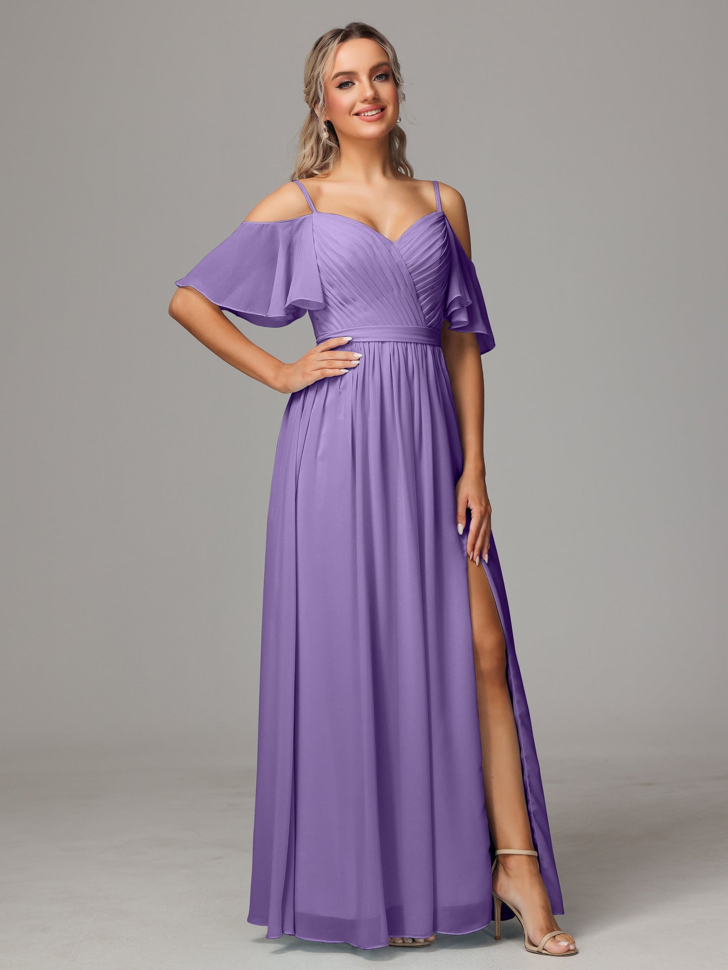 Off The Shoulder A Line Chiffon Bridesmaid Dress With Slit