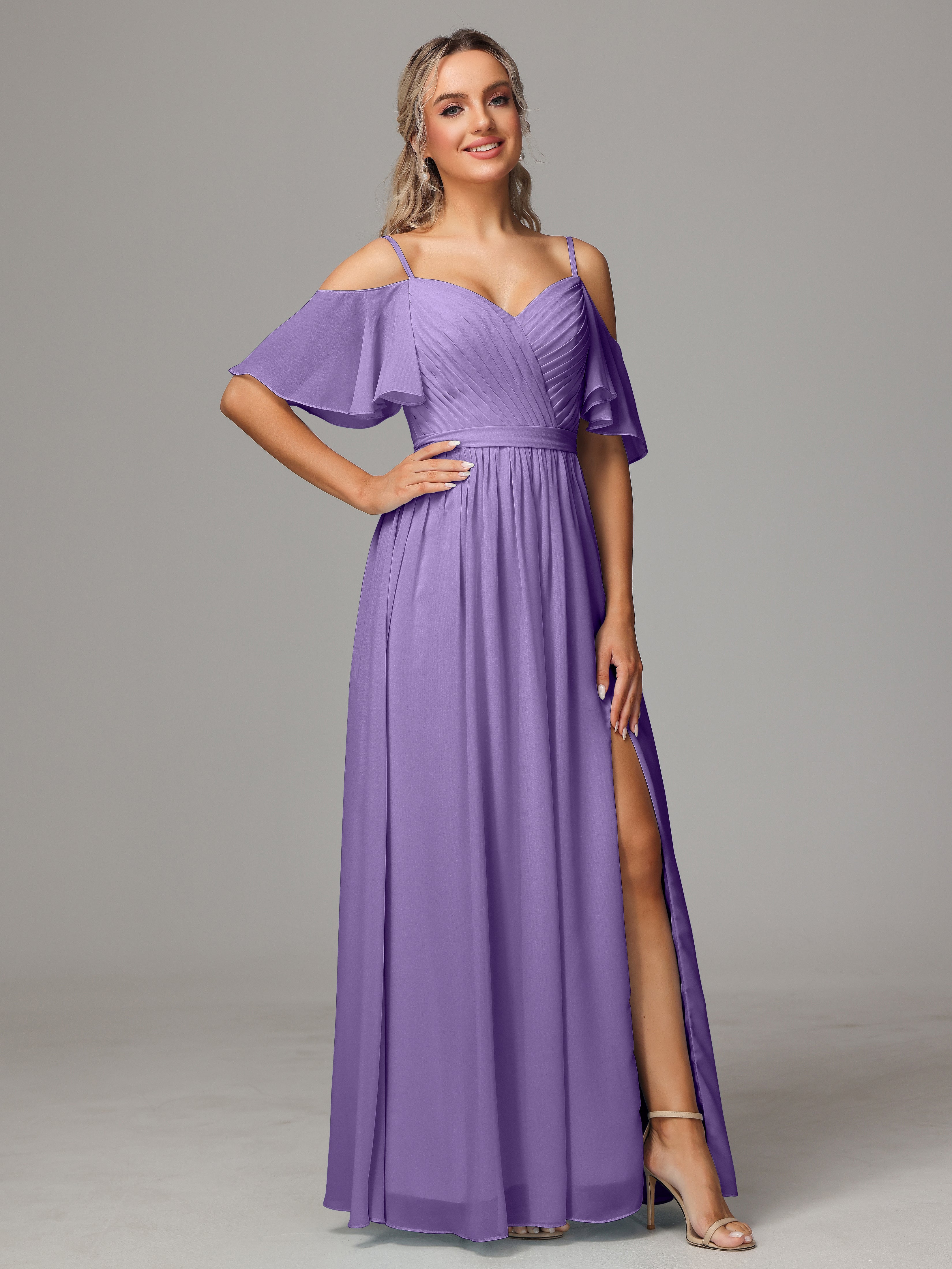 Off The Shoulder A Line Chiffon Bridesmaid Dress With Slit