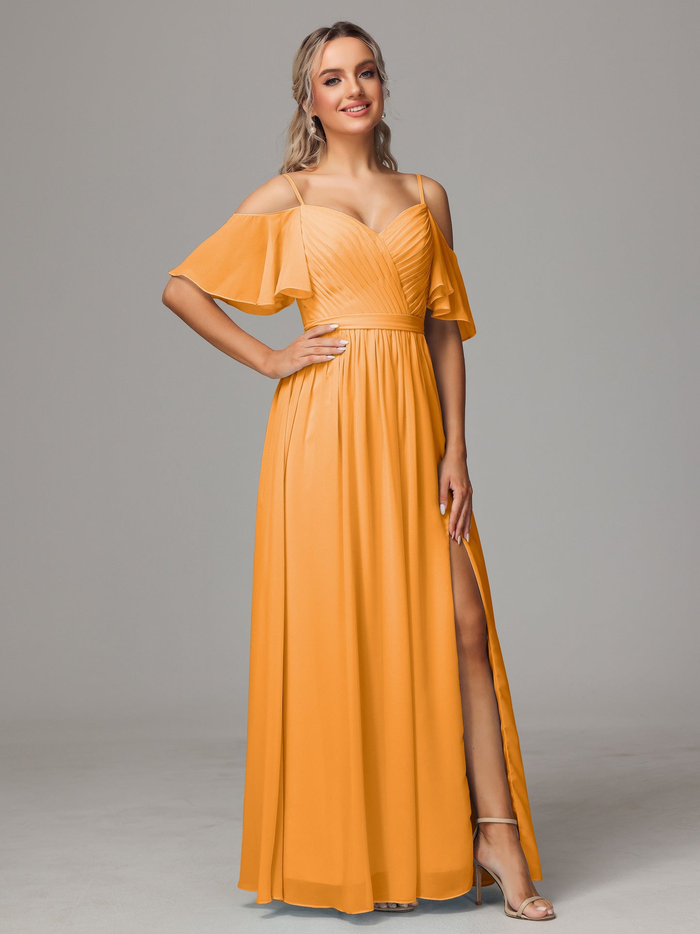 Off The Shoulder A Line Chiffon Bridesmaid Dress With Slit