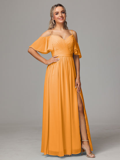 Off The Shoulder A Line Chiffon Bridesmaid Dress With Slit