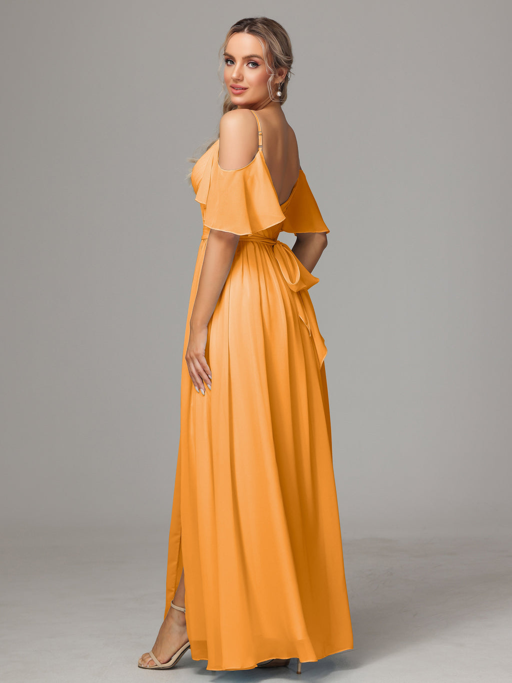 Off The Shoulder A Line Chiffon Bridesmaid Dress With Slit