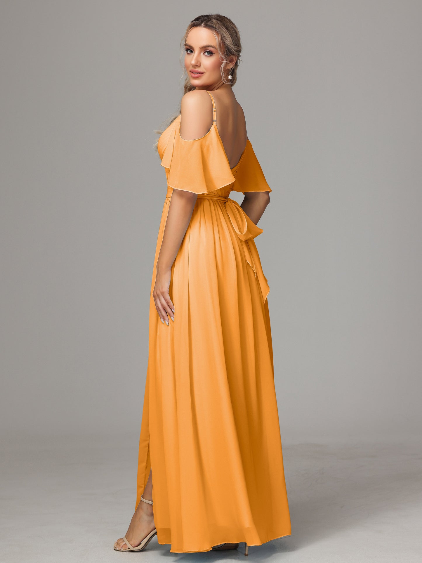 Off The Shoulder A Line Chiffon Bridesmaid Dress With Slit