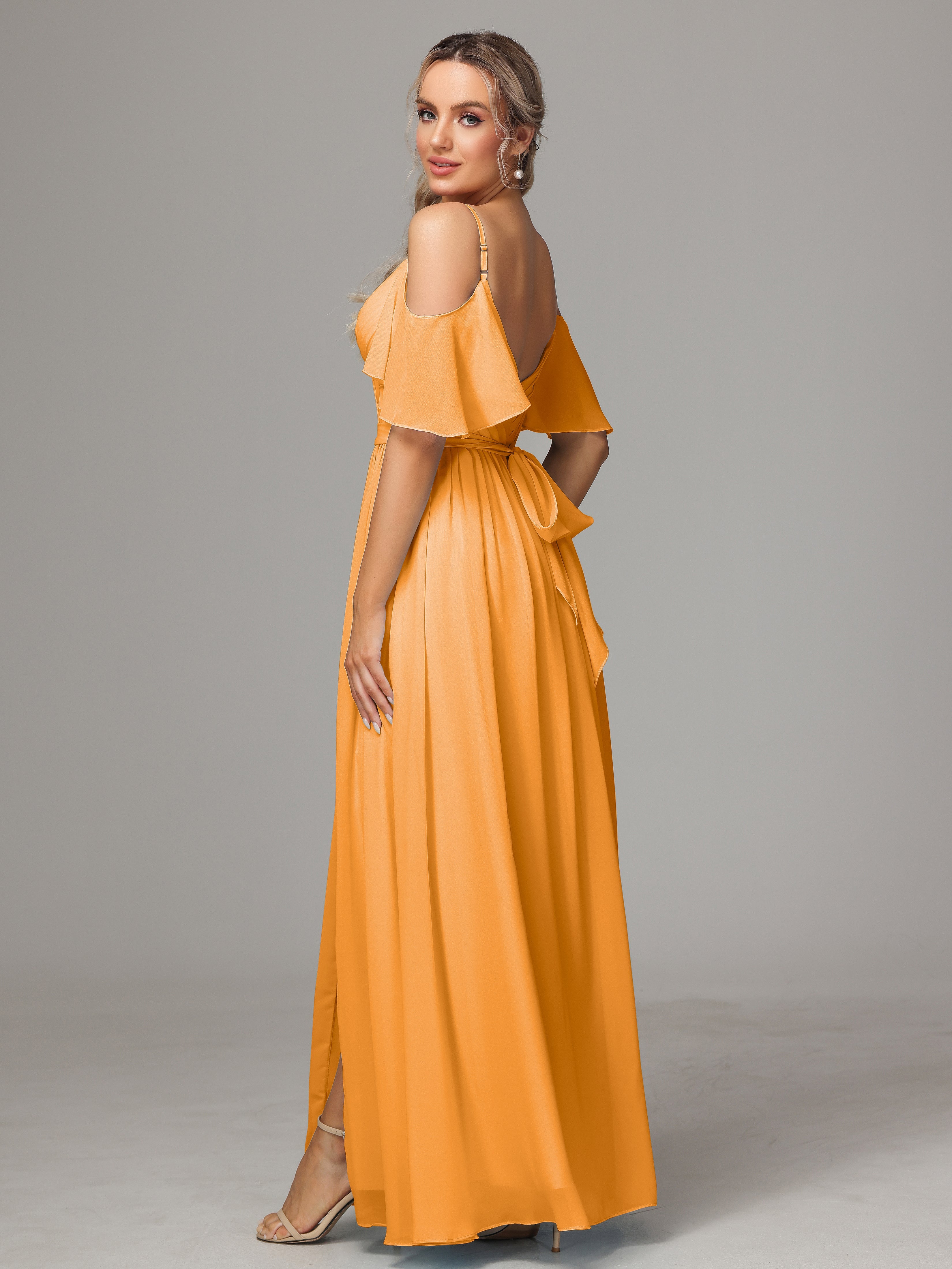 Off The Shoulder A Line Chiffon Bridesmaid Dress With Slit