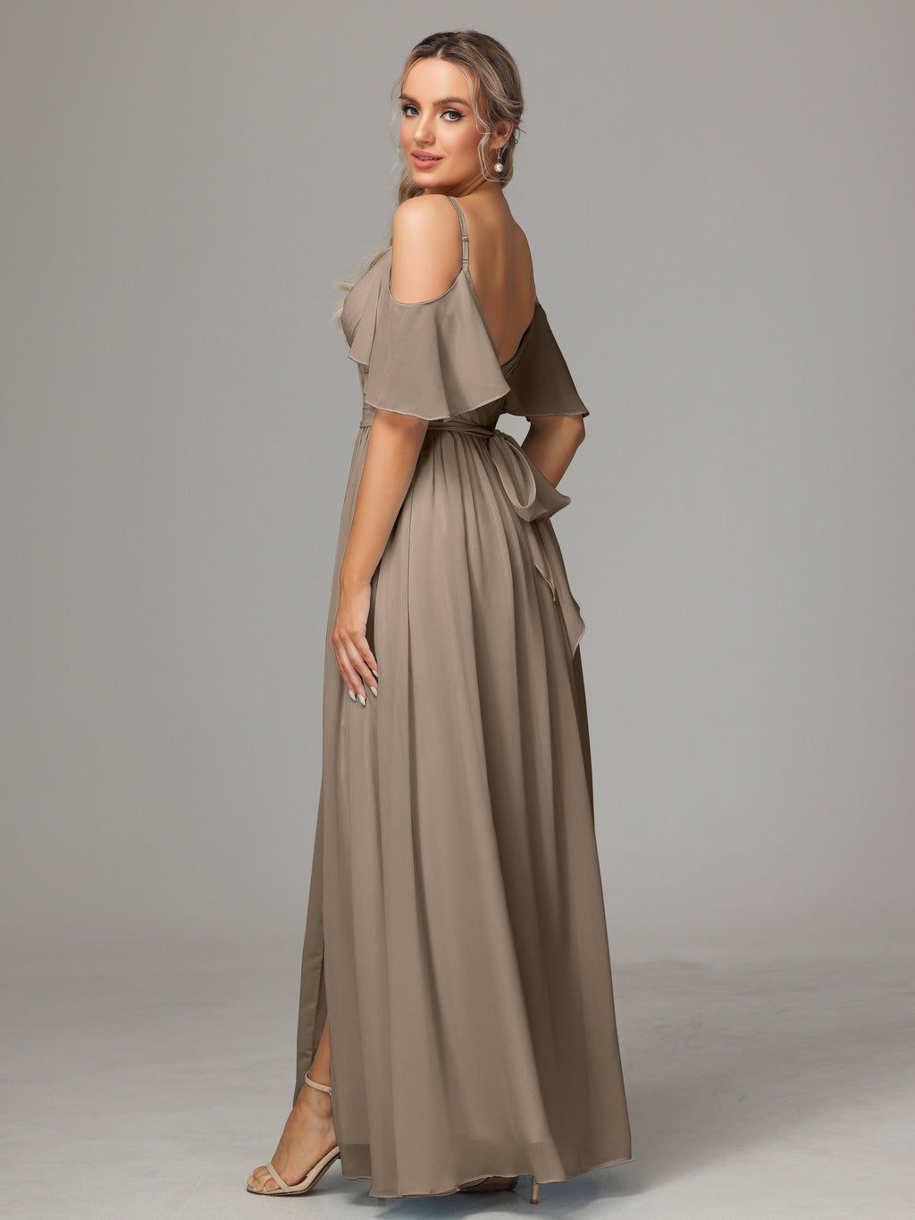 Off The Shoulder A Line Chiffon Bridesmaid Dress With Slit