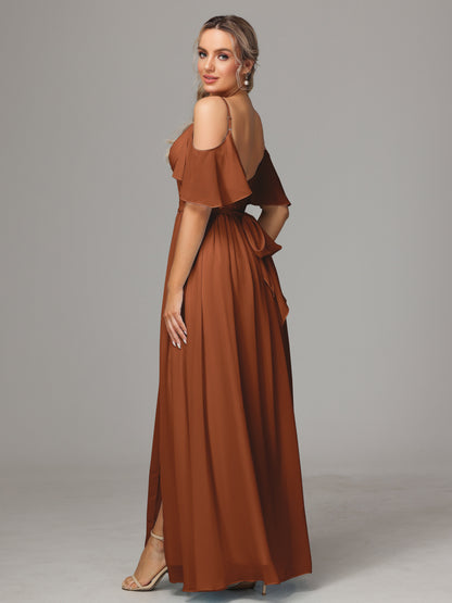 Off The Shoulder A Line Chiffon Bridesmaid Dress With Slit