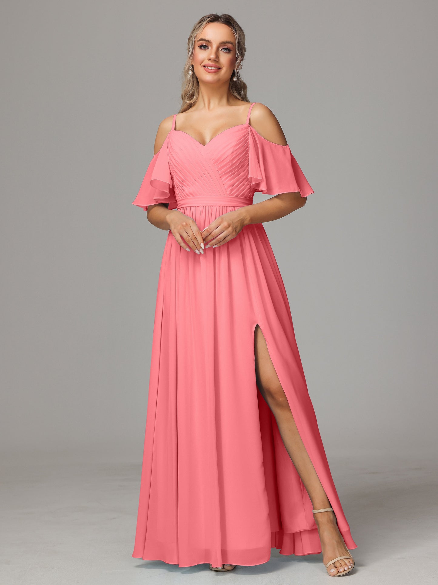 Off The Shoulder A Line Chiffon Bridesmaid Dress With Slit
