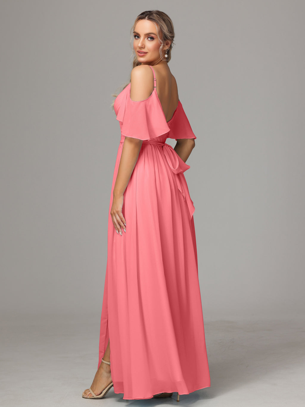 Off The Shoulder A Line Chiffon Bridesmaid Dress With Slit