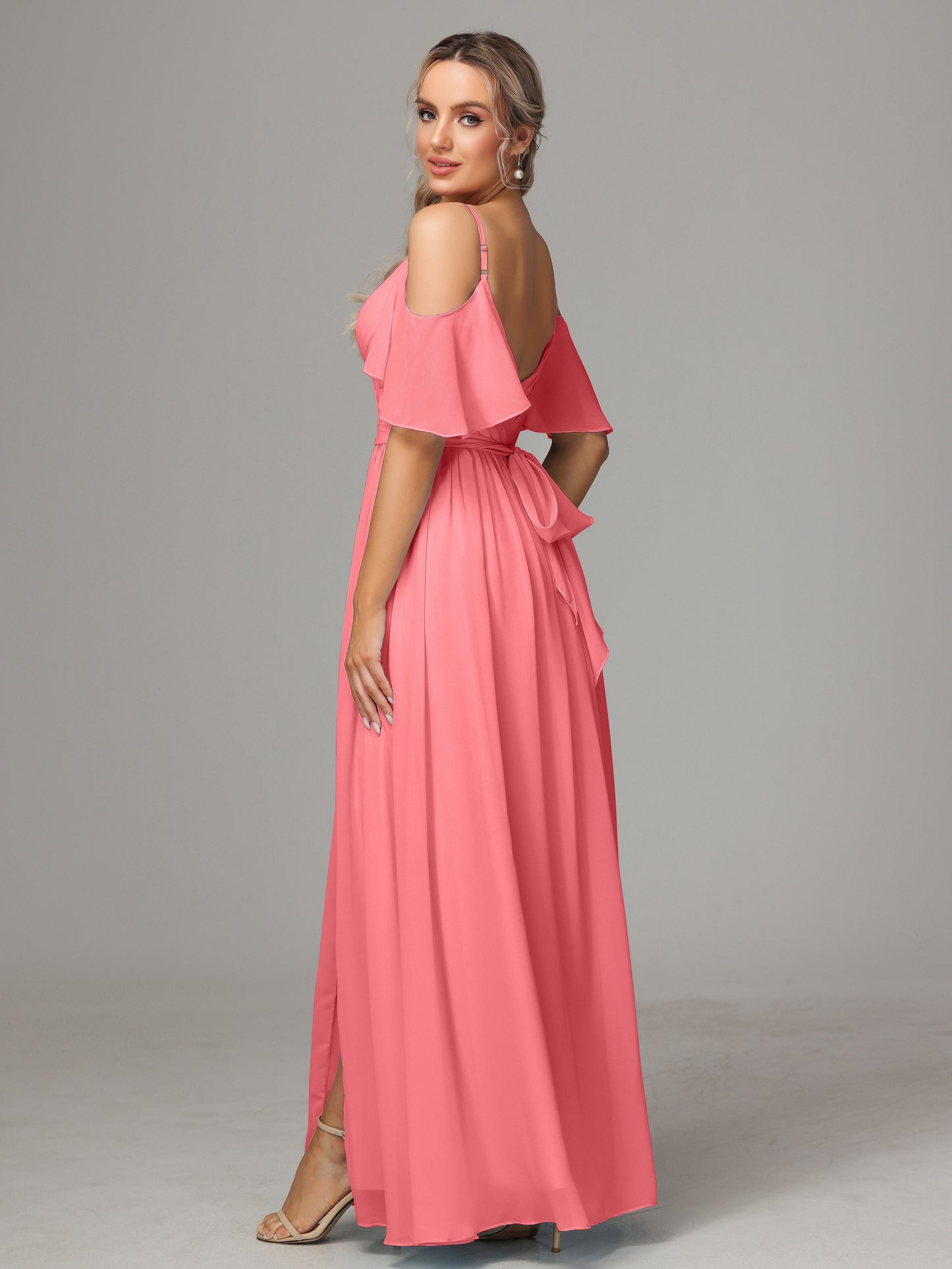 Off The Shoulder A Line Chiffon Bridesmaid Dress With Slit
