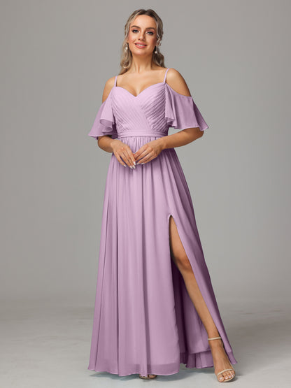 Off The Shoulder A Line Chiffon Bridesmaid Dress With Slit