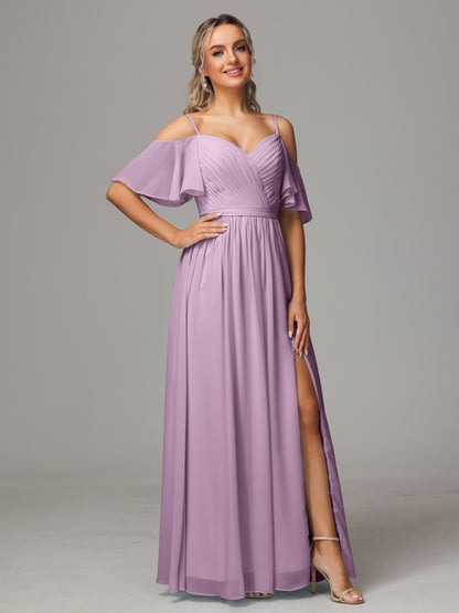Off The Shoulder A Line Chiffon Bridesmaid Dress With Slit
