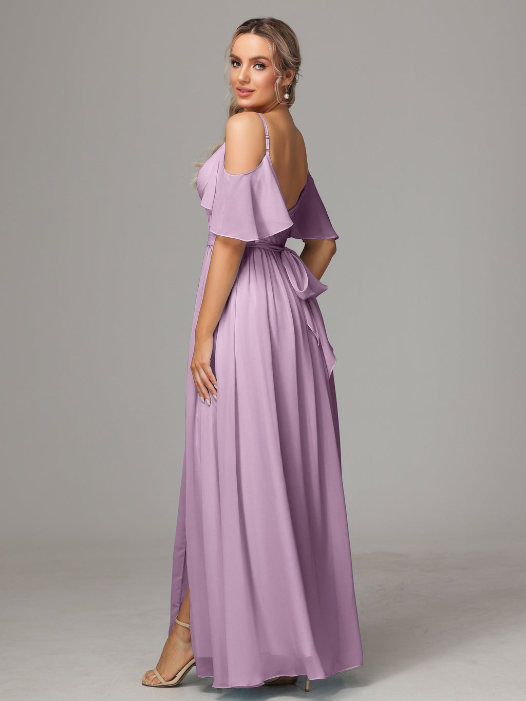 Off The Shoulder A Line Chiffon Bridesmaid Dress With Slit