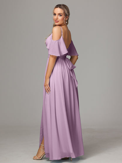 Off The Shoulder A Line Chiffon Bridesmaid Dress With Slit