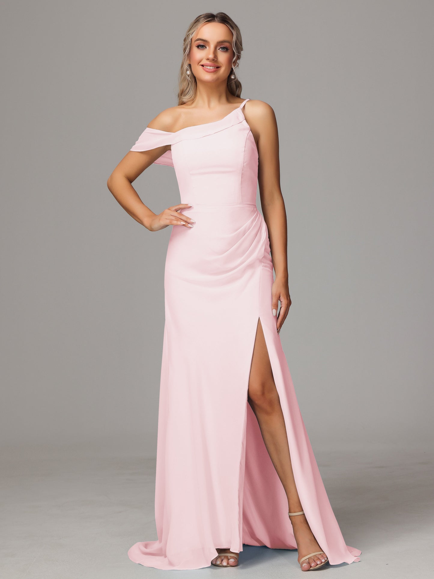 Sheath One Shoulder with Slit Chiffon Bridesmaid Dress
