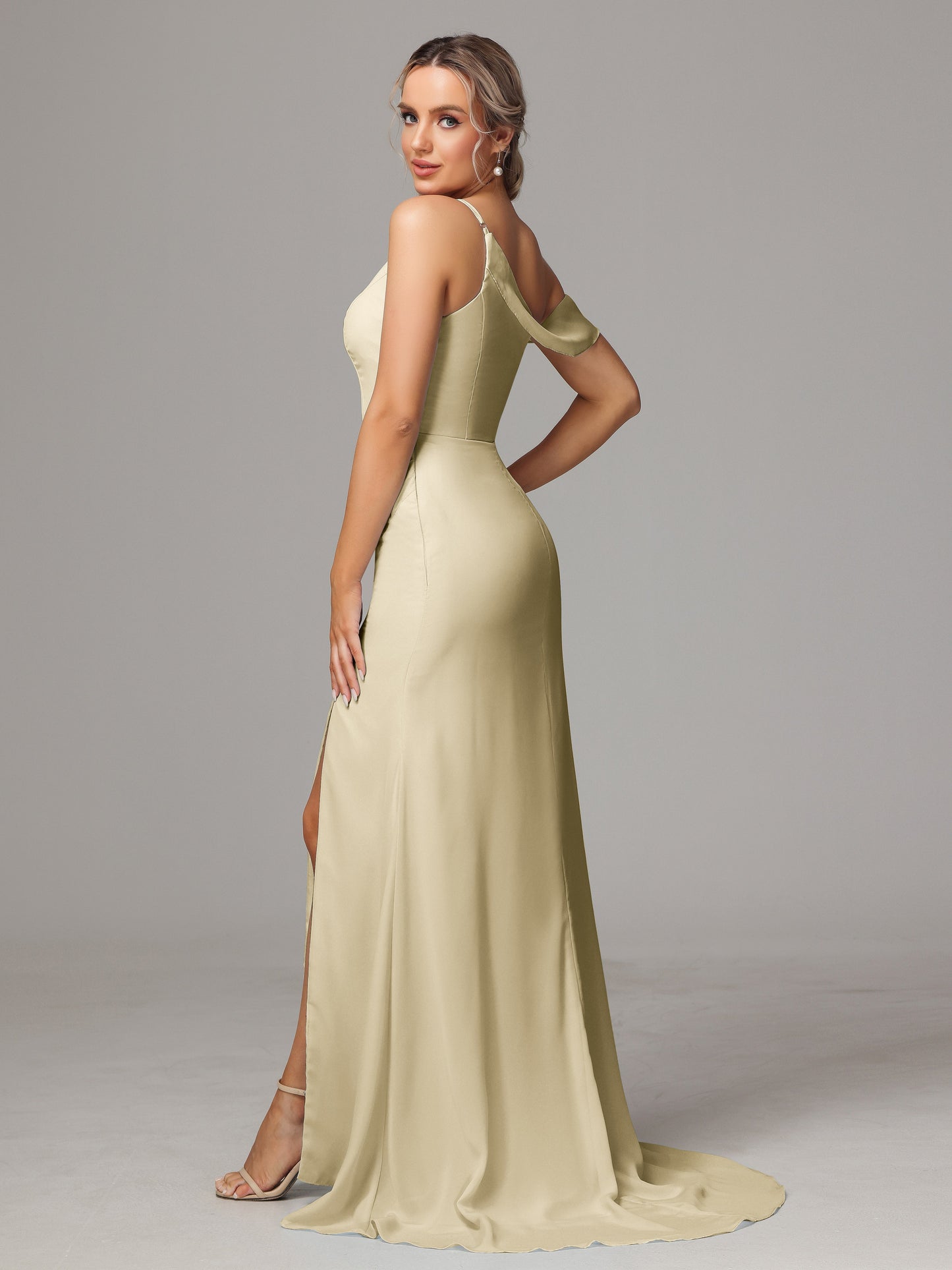 Sheath One Shoulder with Slit Chiffon Bridesmaid Dress