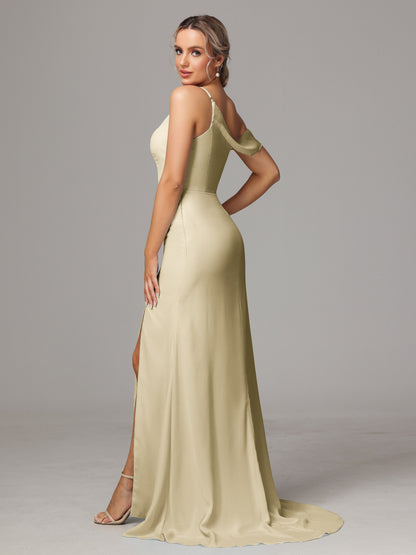 Sheath One Shoulder with Slit Chiffon Bridesmaid Dress