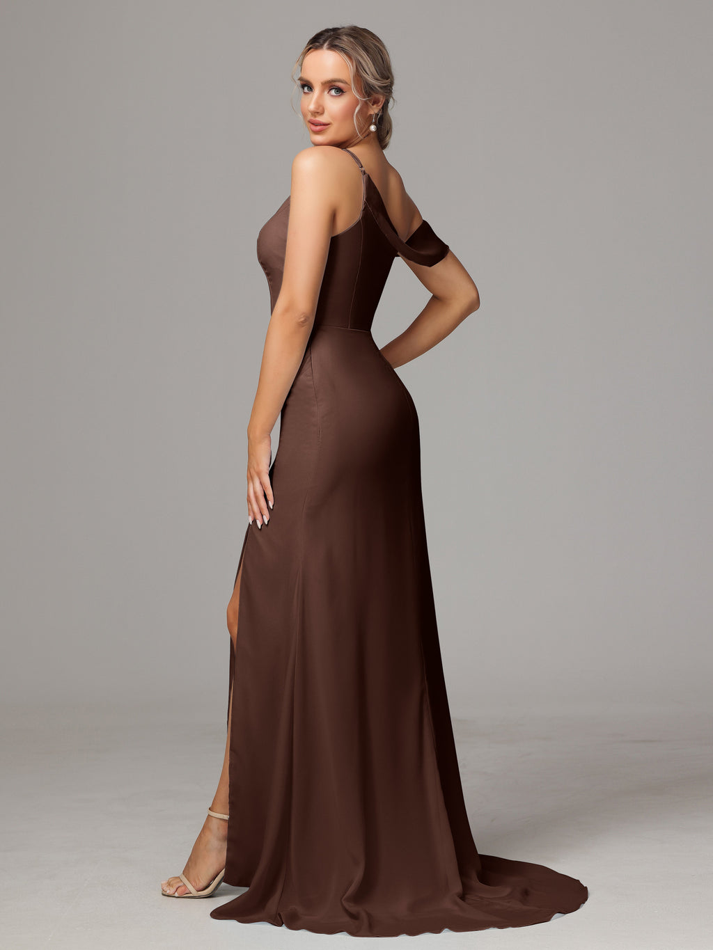 Sheath One Shoulder with Slit Chiffon Bridesmaid Dress