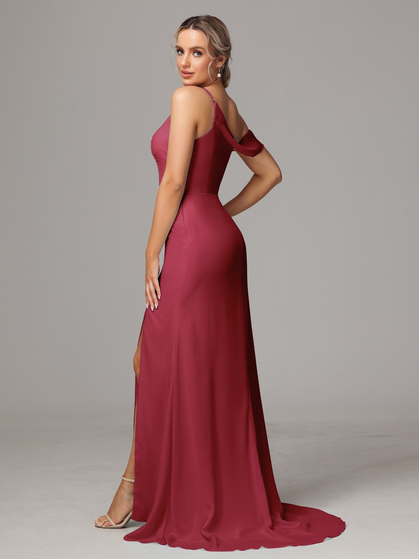 Sheath One Shoulder with Slit Chiffon Bridesmaid Dress