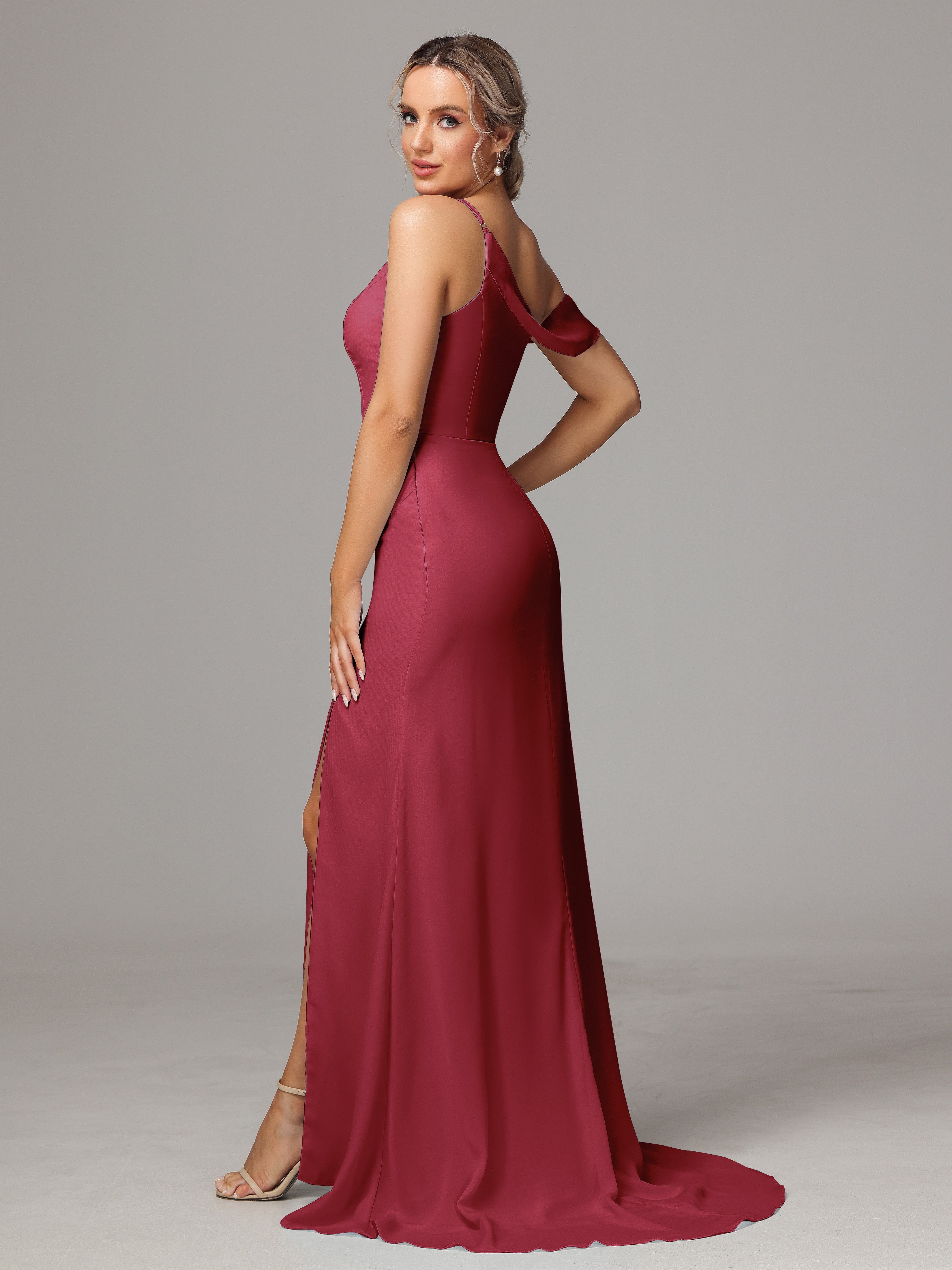Sheath One Shoulder with Slit Chiffon Bridesmaid Dress