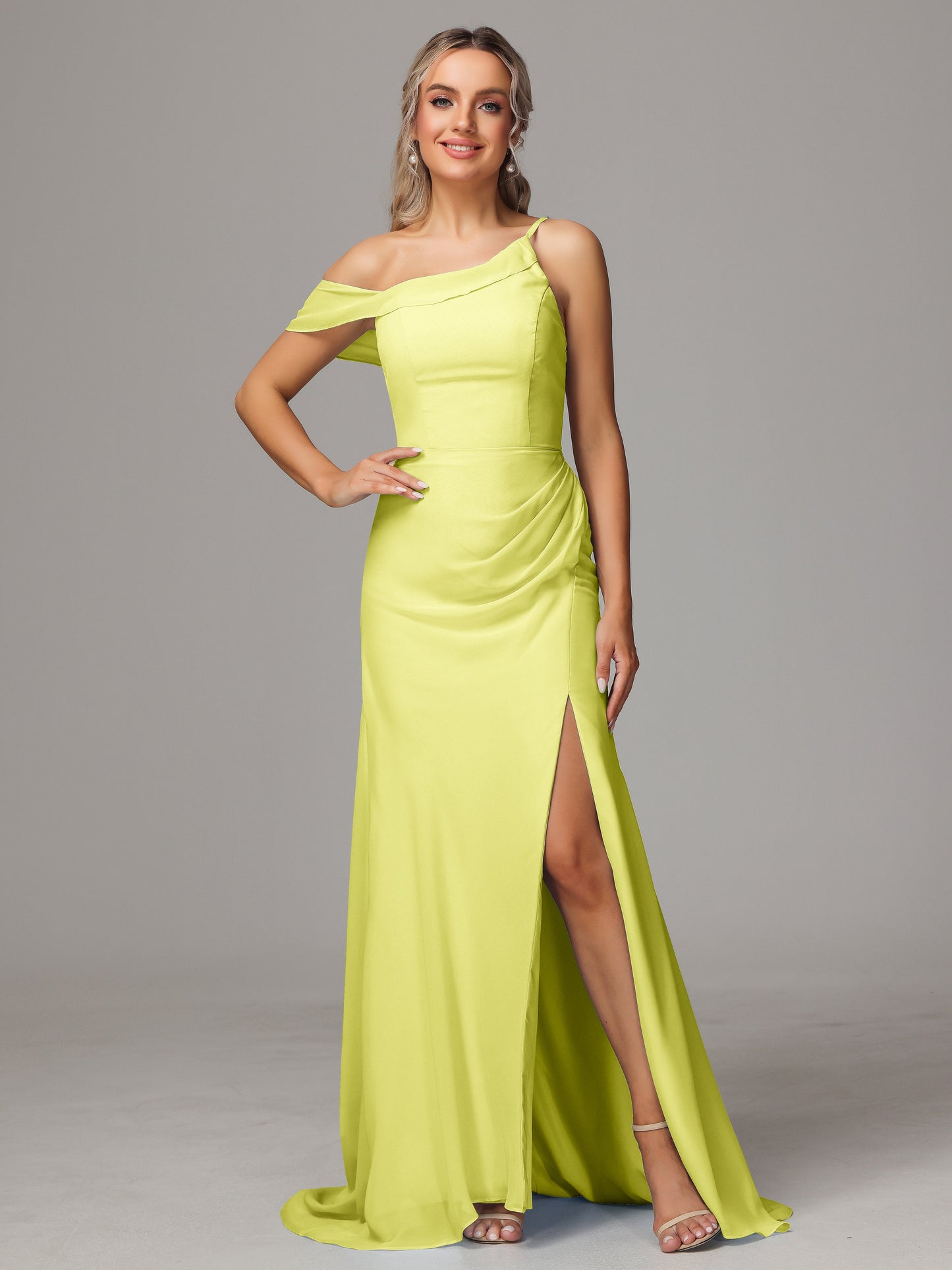 Sheath One Shoulder with Slit Chiffon Bridesmaid Dress