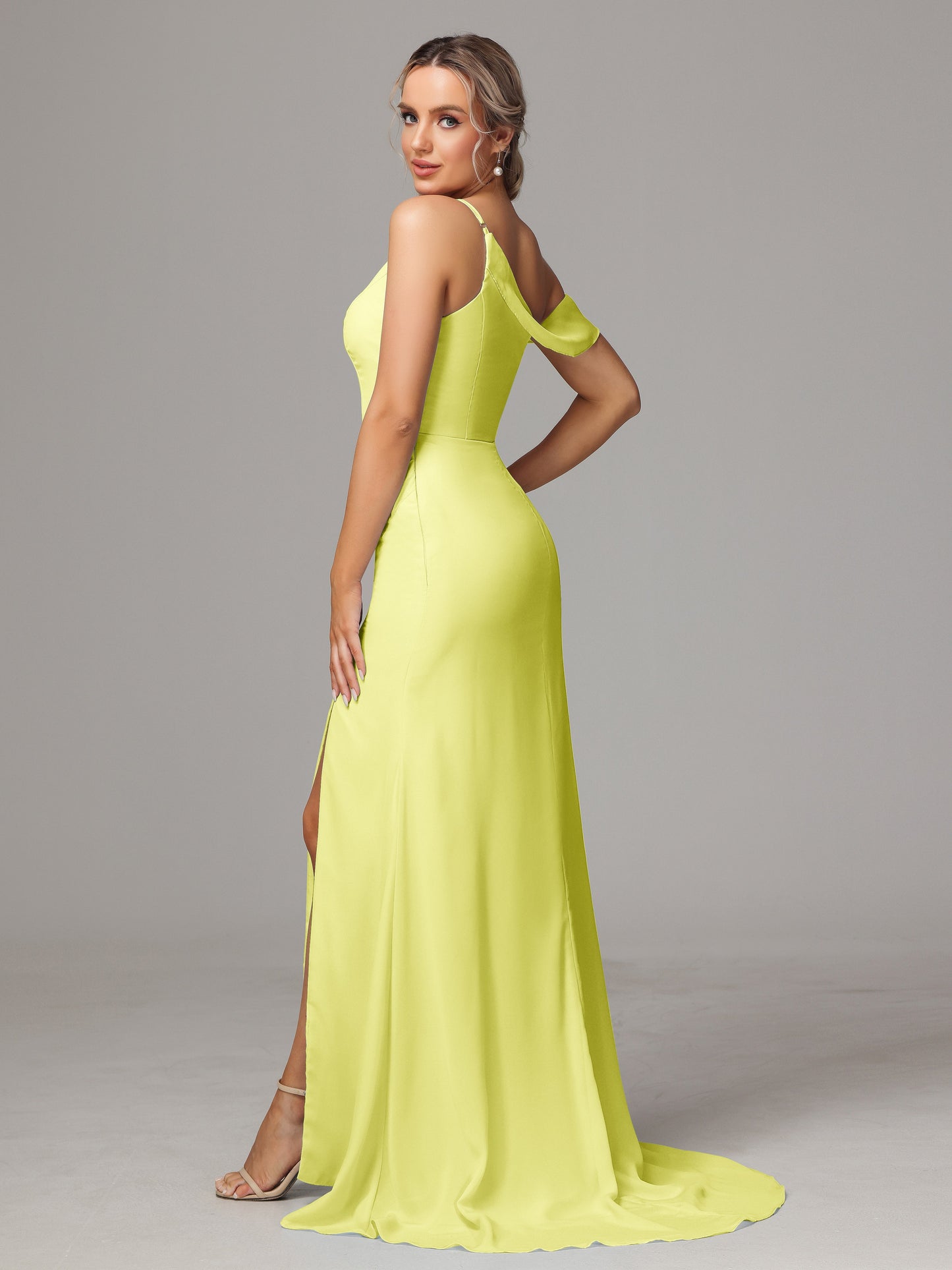 Sheath One Shoulder with Slit Chiffon Bridesmaid Dress