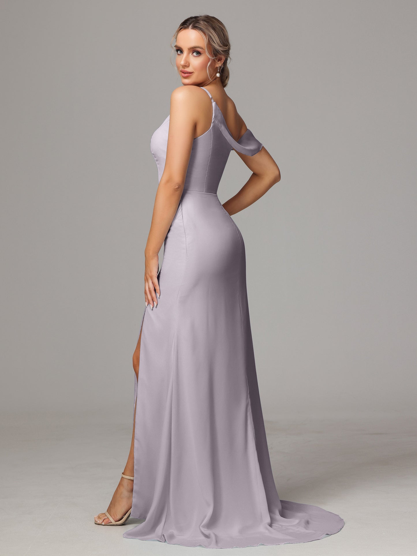 Sheath One Shoulder with Slit Chiffon Bridesmaid Dress
