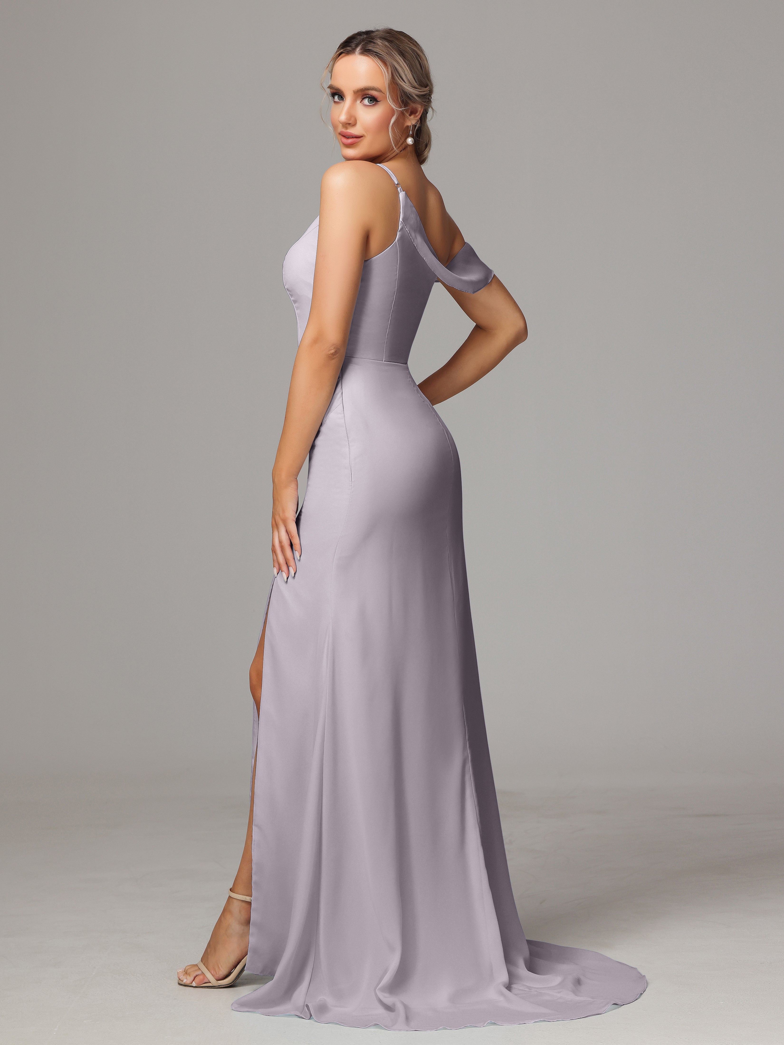 Sheath One Shoulder with Slit Chiffon Bridesmaid Dress