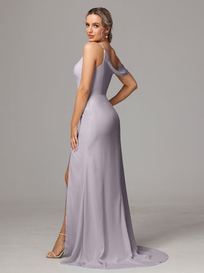 Sheath One Shoulder with Slit Chiffon Bridesmaid Dress