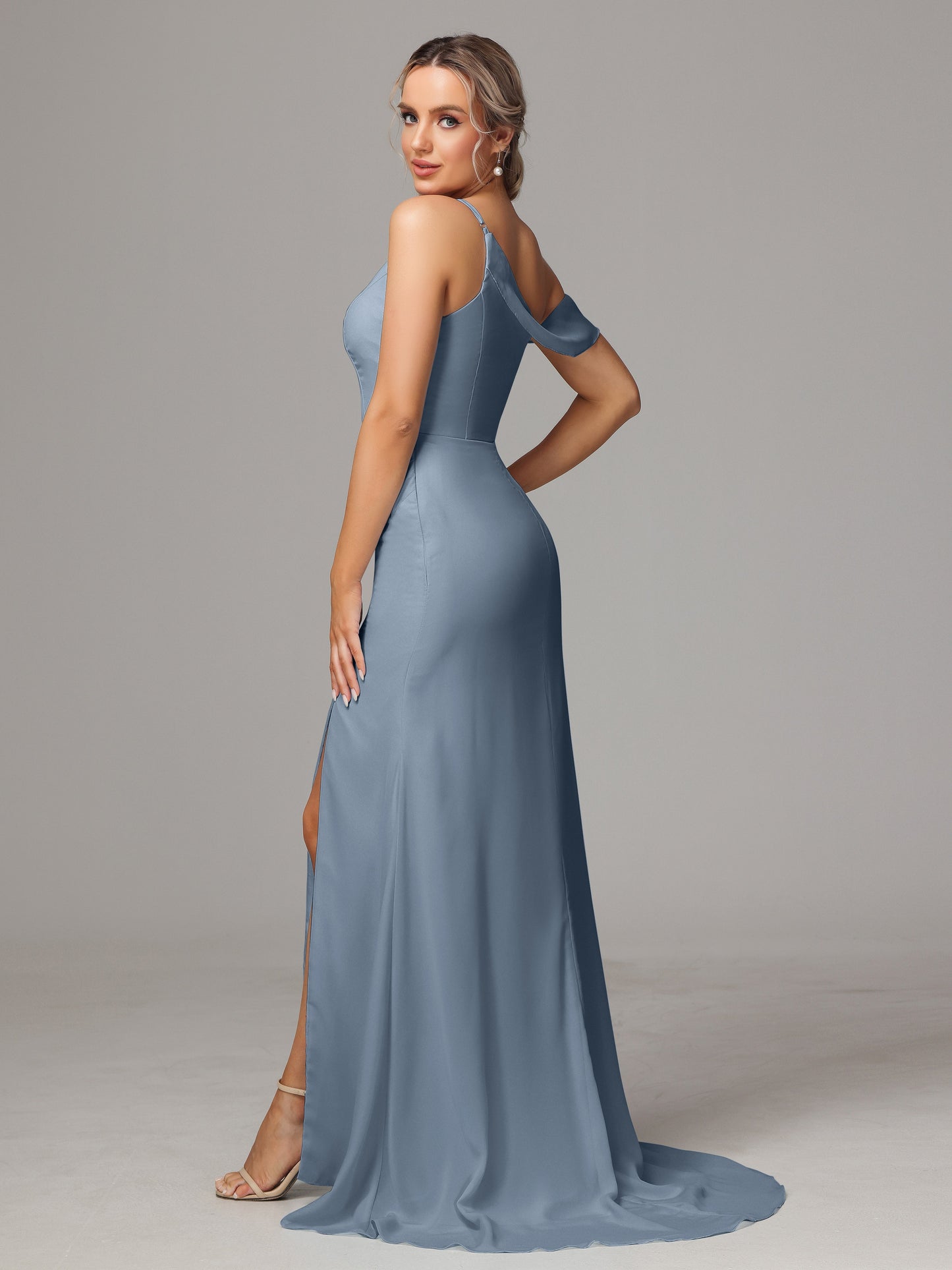 Sheath One Shoulder with Slit Chiffon Bridesmaid Dress