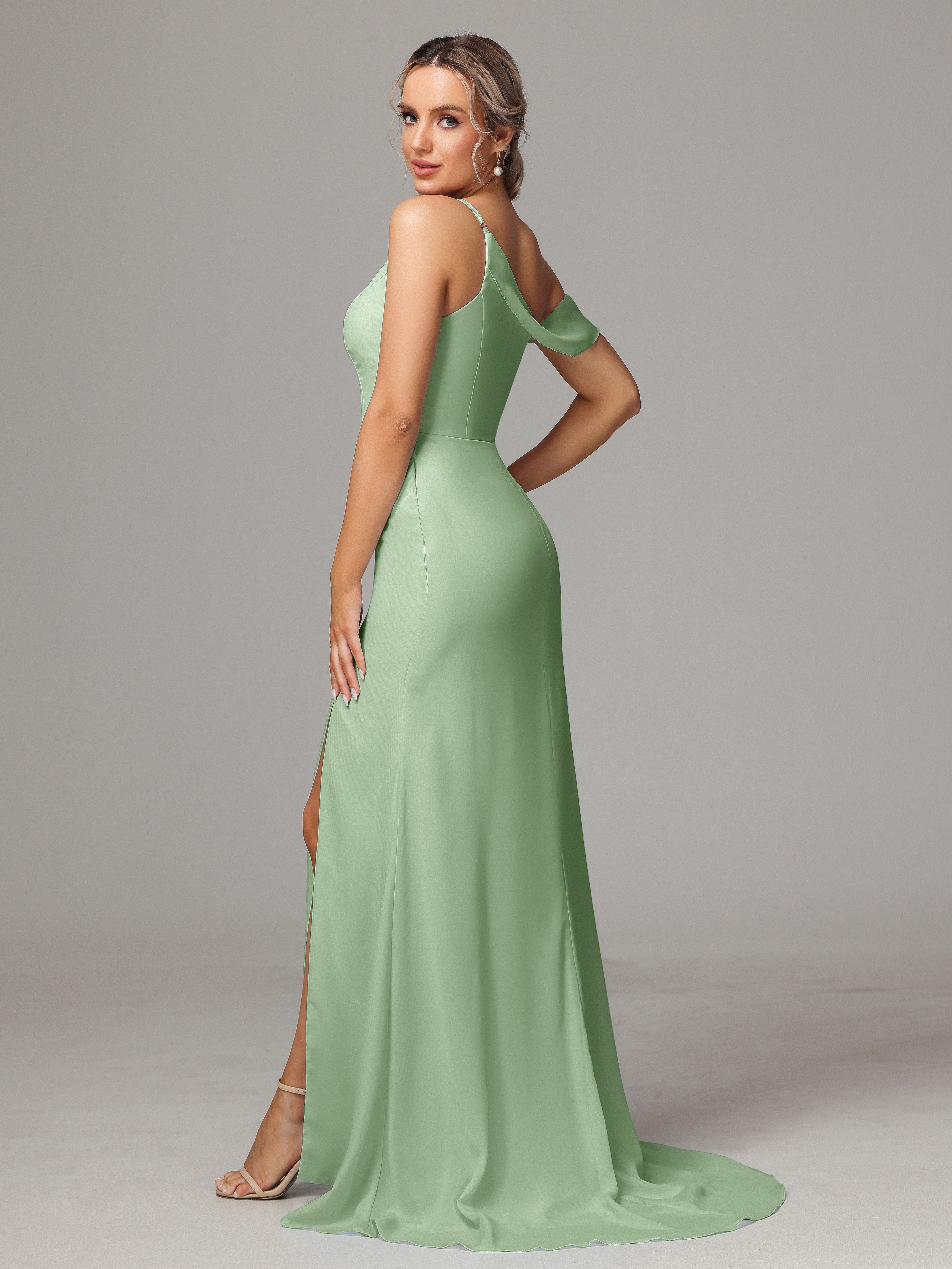 Sheath One Shoulder with Slit Chiffon Bridesmaid Dress