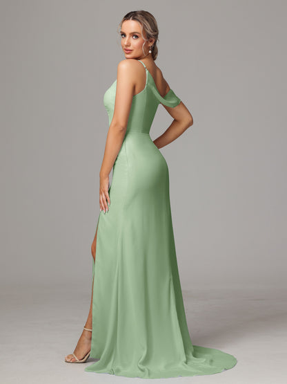Sheath One Shoulder with Slit Chiffon Bridesmaid Dress