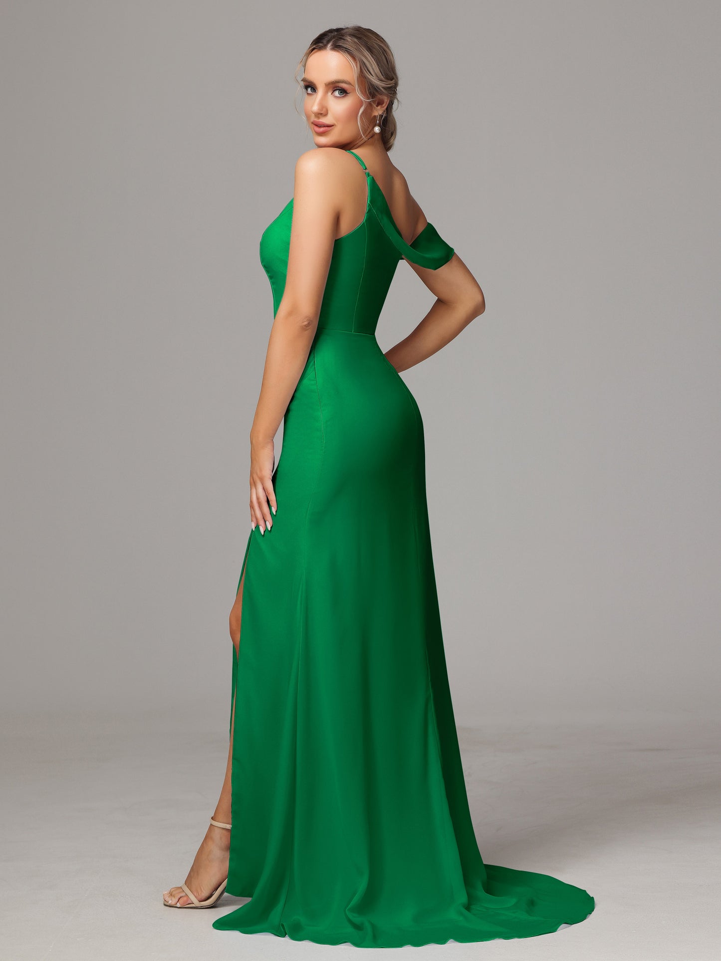 Sheath One Shoulder with Slit Chiffon Bridesmaid Dress
