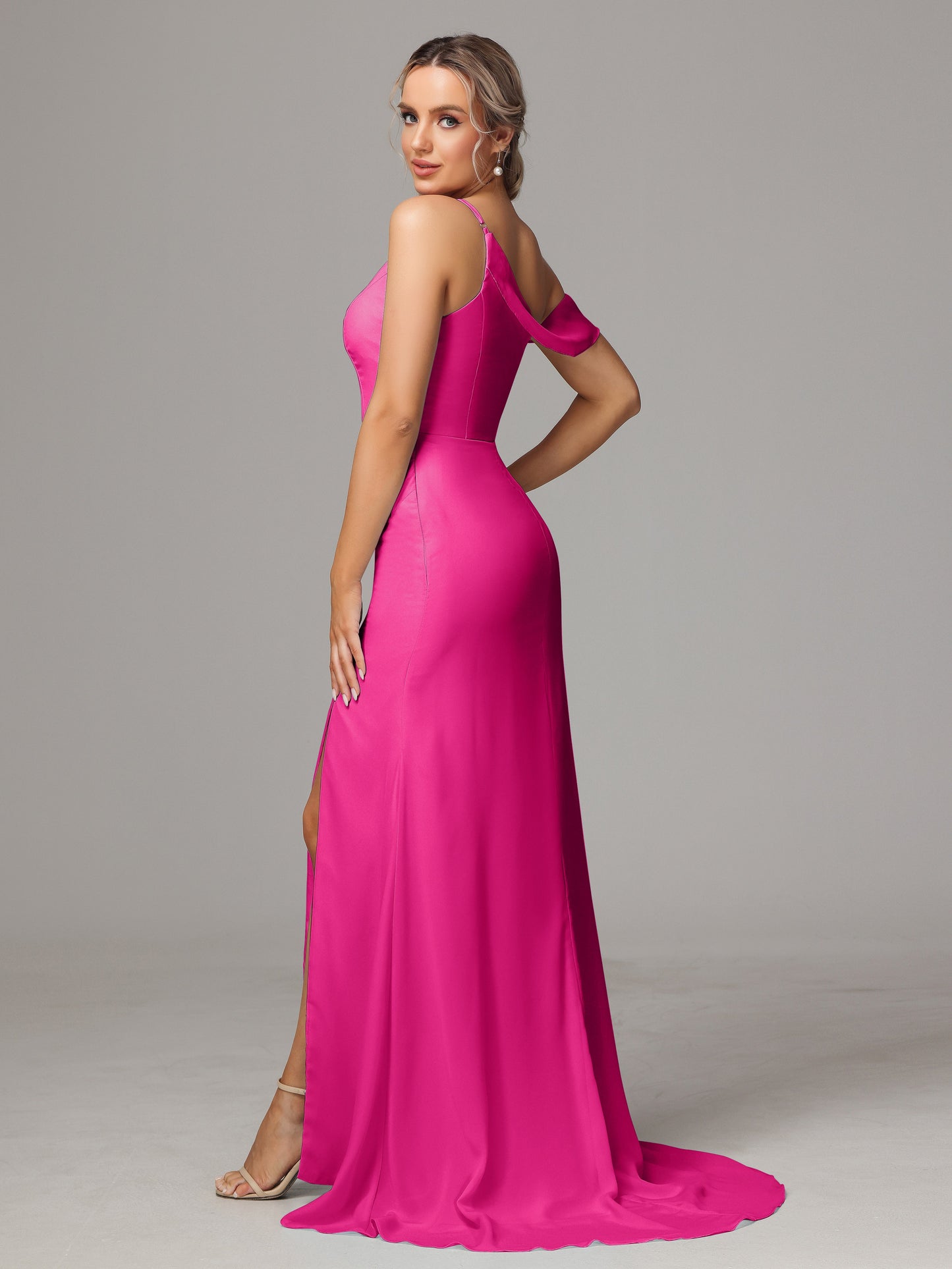 Sheath One Shoulder with Slit Chiffon Bridesmaid Dress