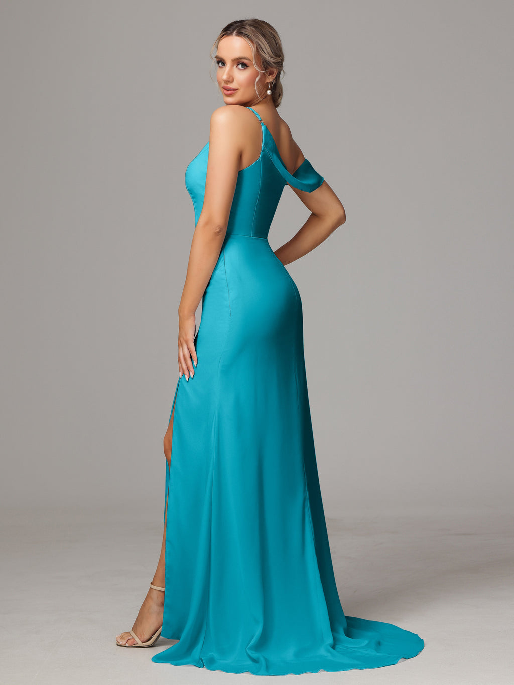 Sheath One Shoulder with Slit Chiffon Bridesmaid Dress