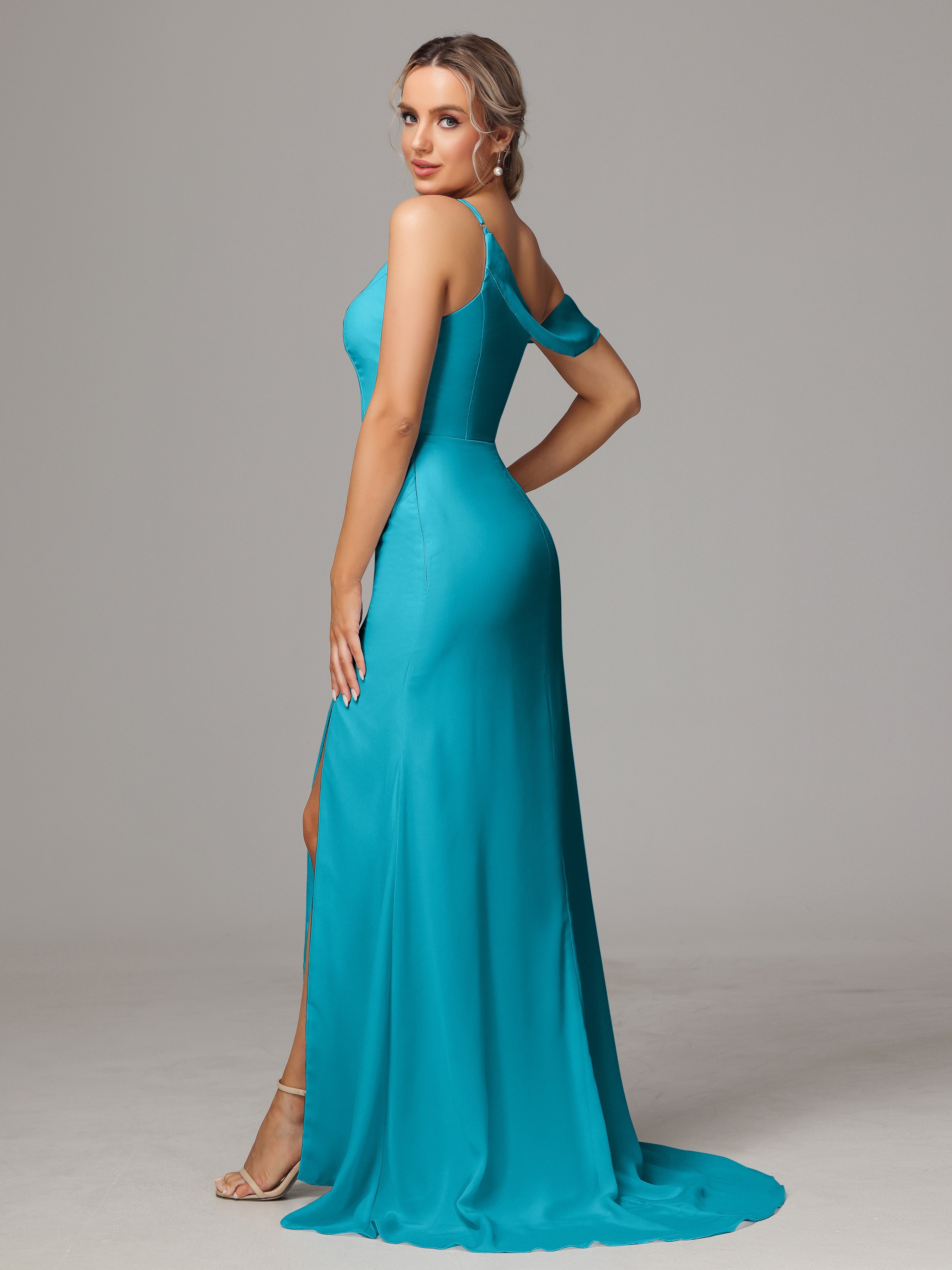 Sheath One Shoulder with Slit Chiffon Bridesmaid Dress