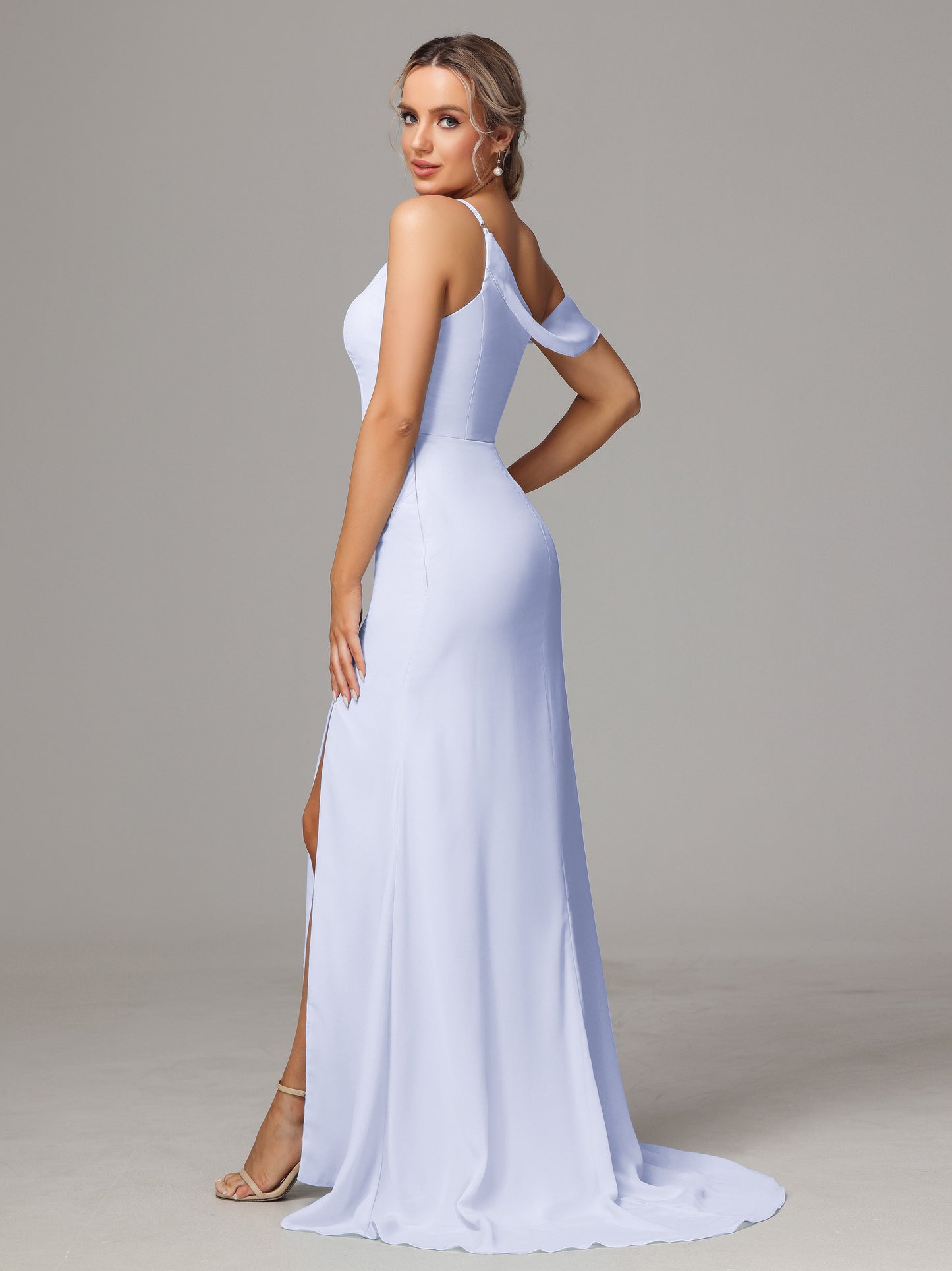 Sheath One Shoulder with Slit Chiffon Bridesmaid Dress
