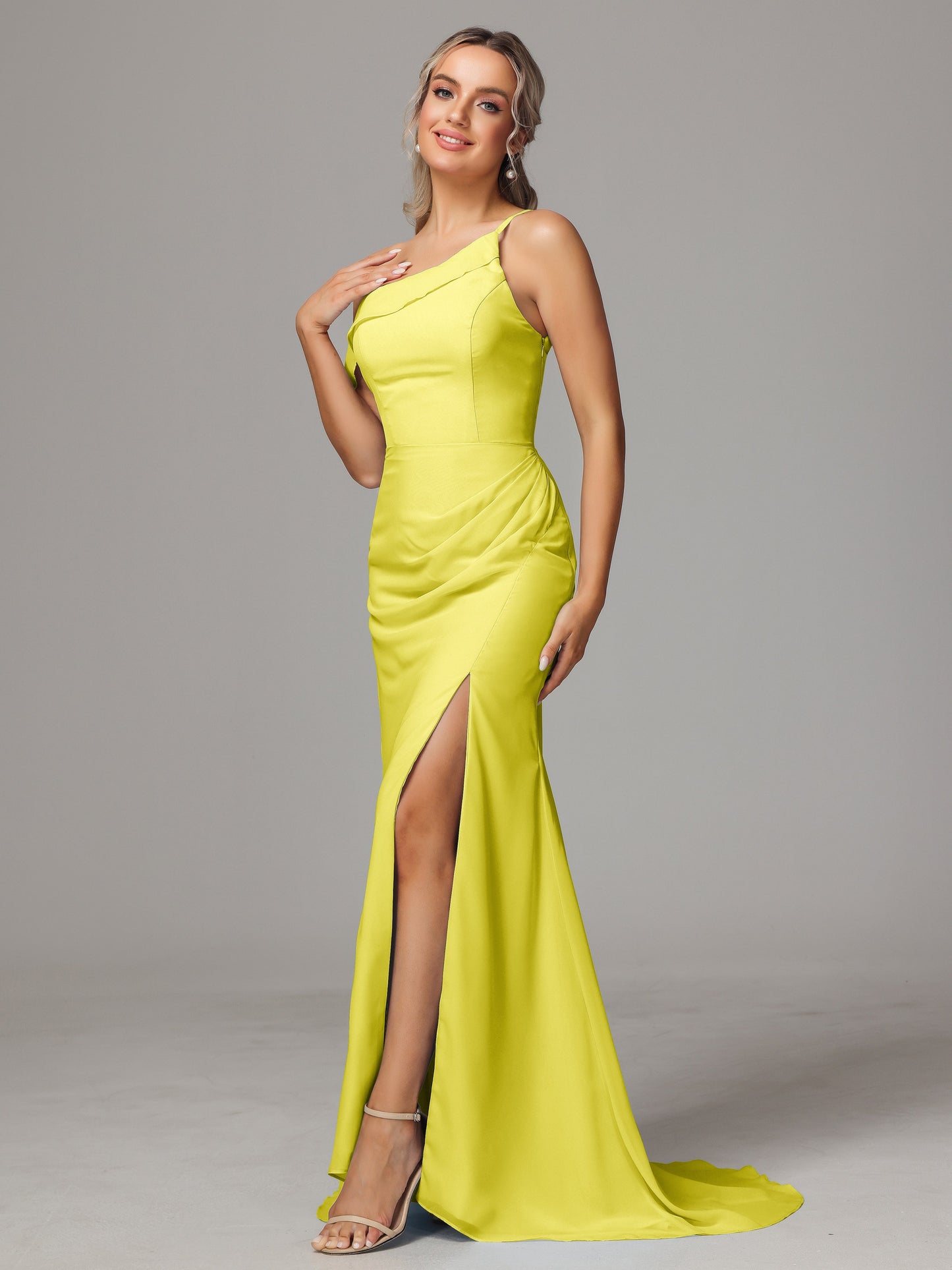 Sheath One Shoulder with Slit Chiffon Bridesmaid Dress