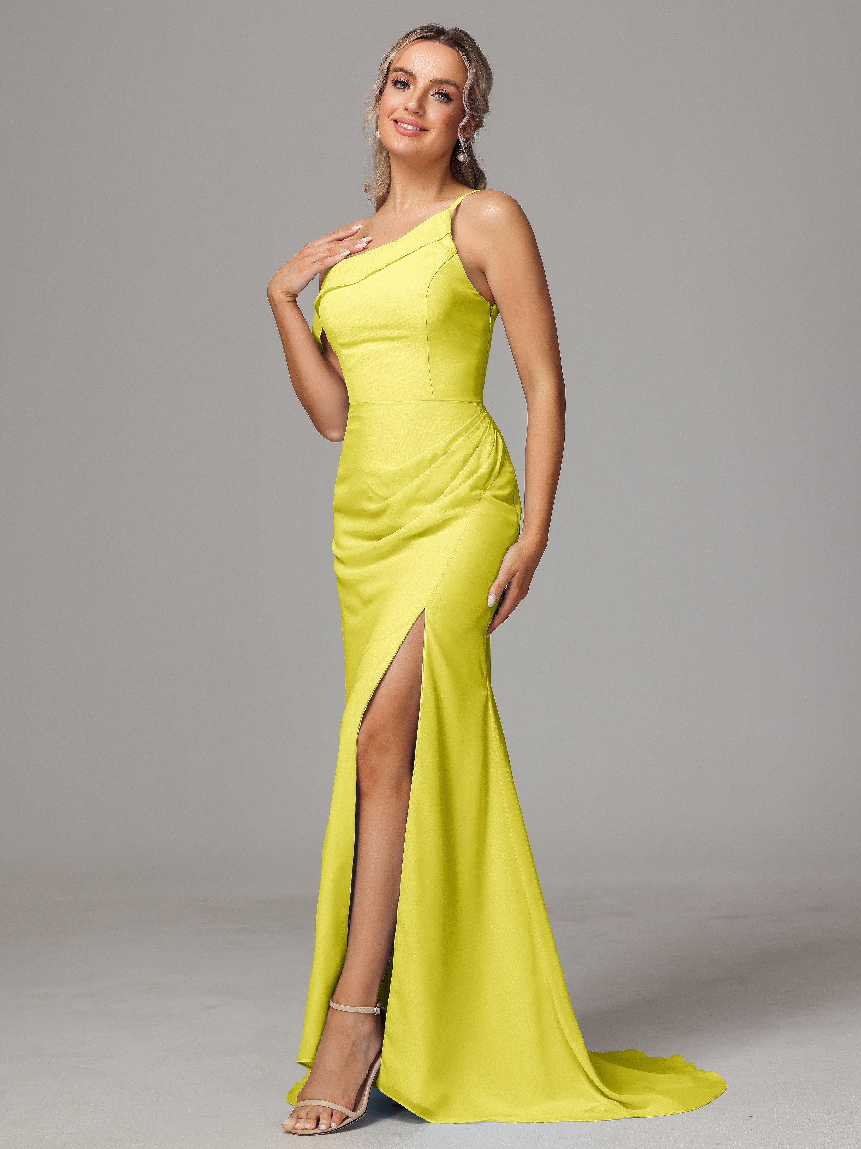 Sheath One Shoulder with Slit Chiffon Bridesmaid Dress