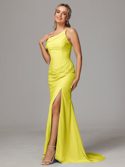 Sheath One Shoulder with Slit Chiffon Bridesmaid Dress