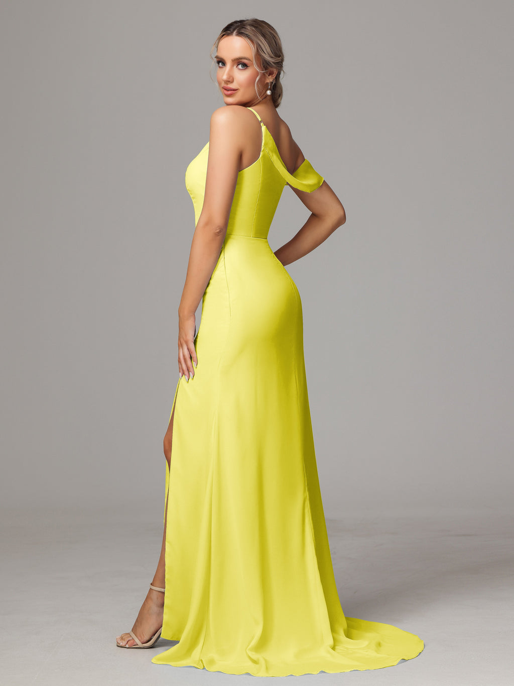 Sheath One Shoulder with Slit Chiffon Bridesmaid Dress