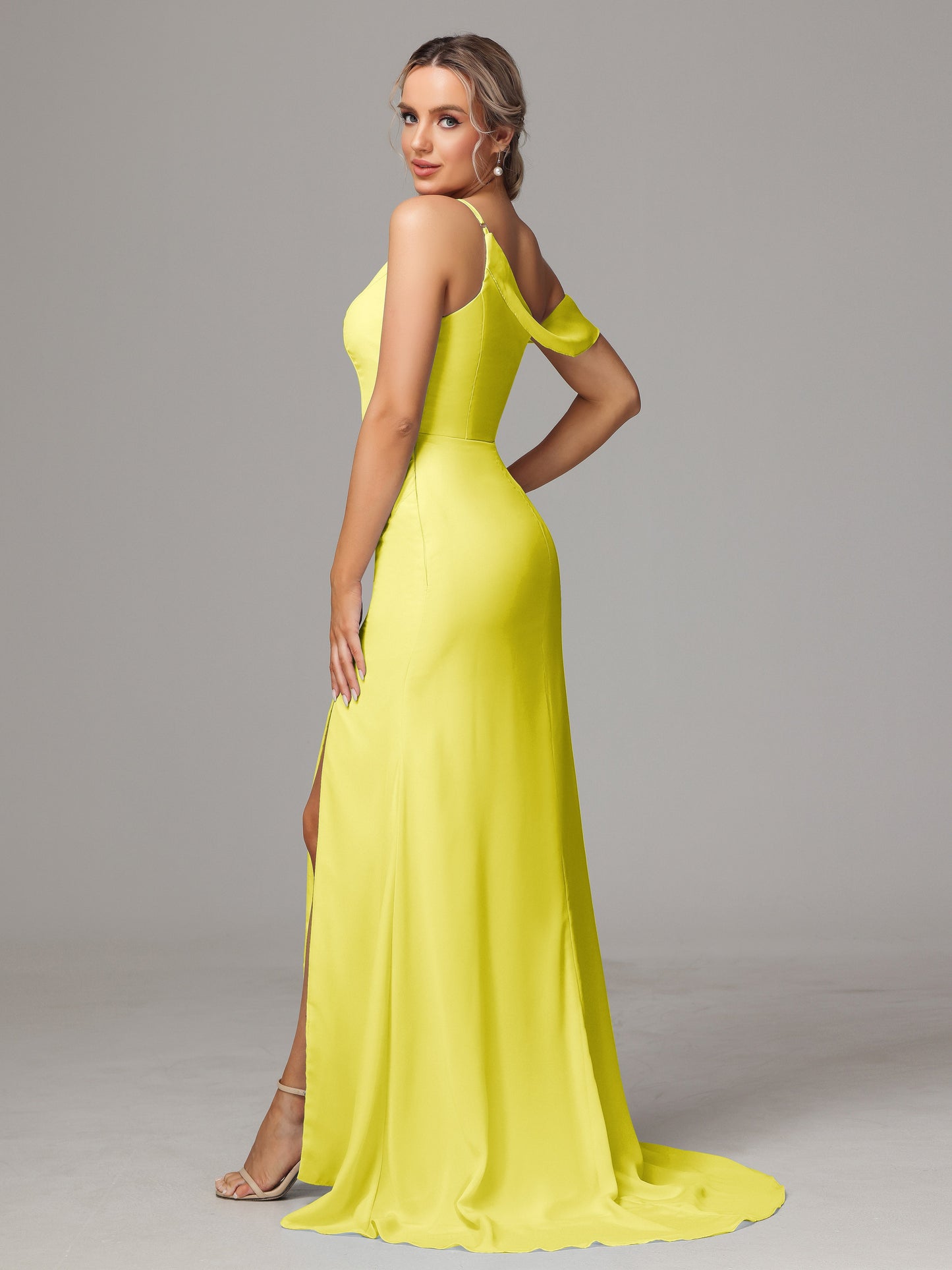 Sheath One Shoulder with Slit Chiffon Bridesmaid Dress