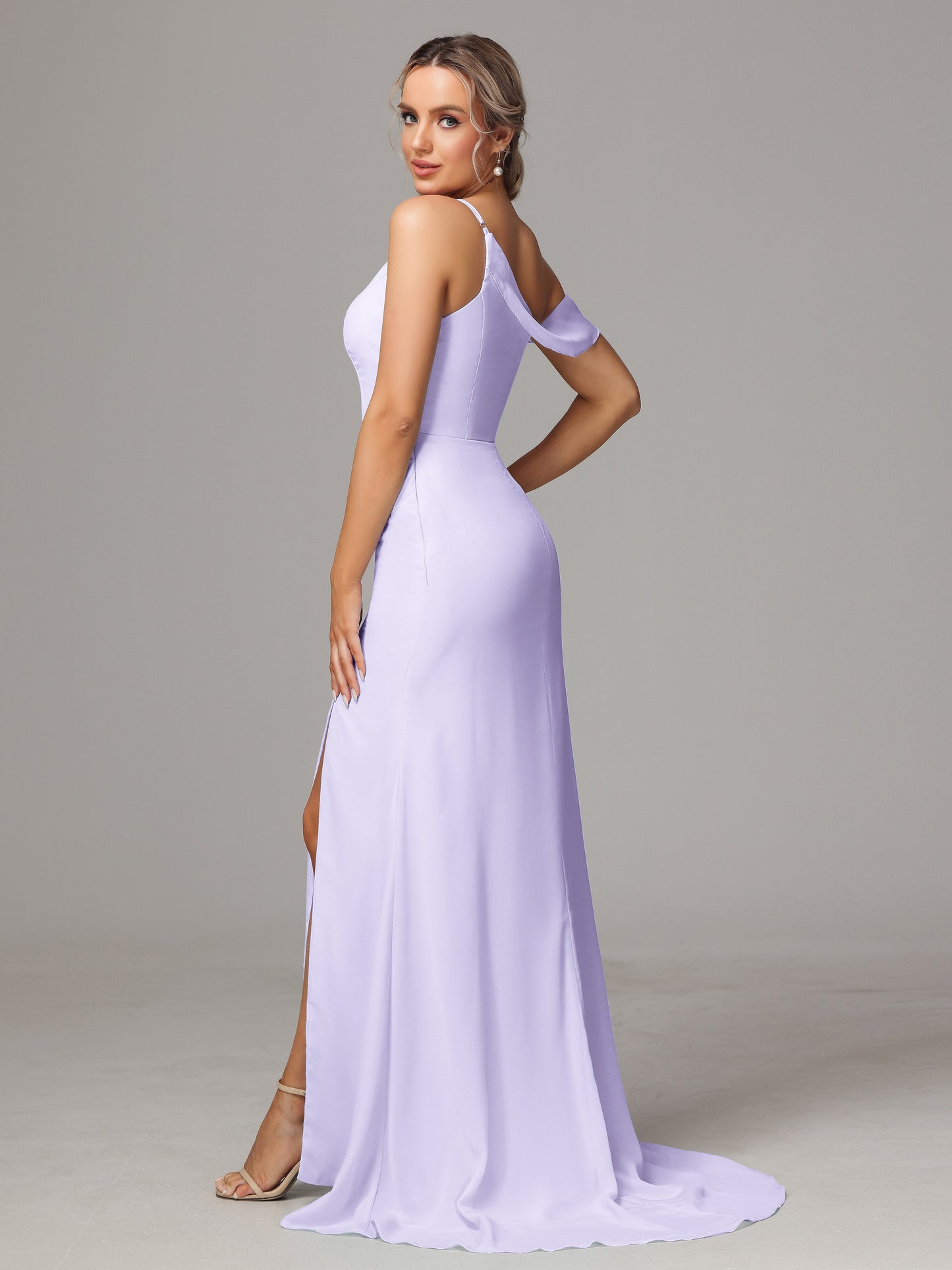 Sheath One Shoulder with Slit Chiffon Bridesmaid Dress